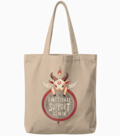 Funny Emotional Support Demon Kawaii Baphomet Goth T-Shirt, Black Tote Bags - Natural