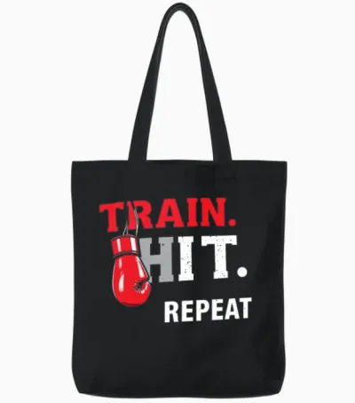 Train Hit Repeat Boxing Motif Tote Bags - Black