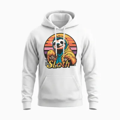 Funny Sloth Retro Vintage Unisex Hoodie - White