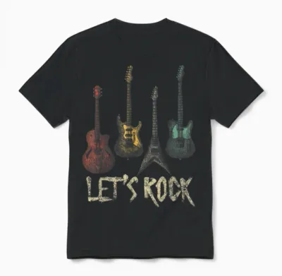 Lets Rock Rock N Roll Guitar Retro Gift Men Women Unisex T-Shirt - Black