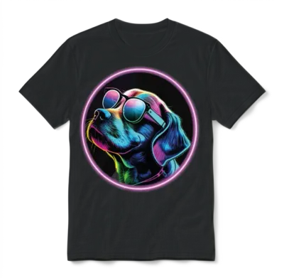 Retro Style Cool Dog Unisex T-Shirt - Black