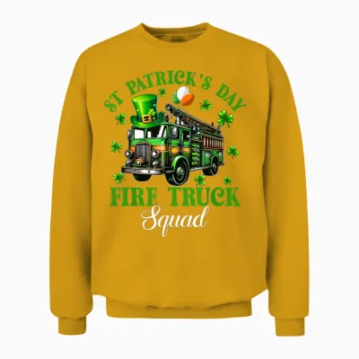 St Patrick's Day Fire Truck Squad Trèfles Chauffeur De Camion De Pompiers Unisex Sweatshirt - Gold