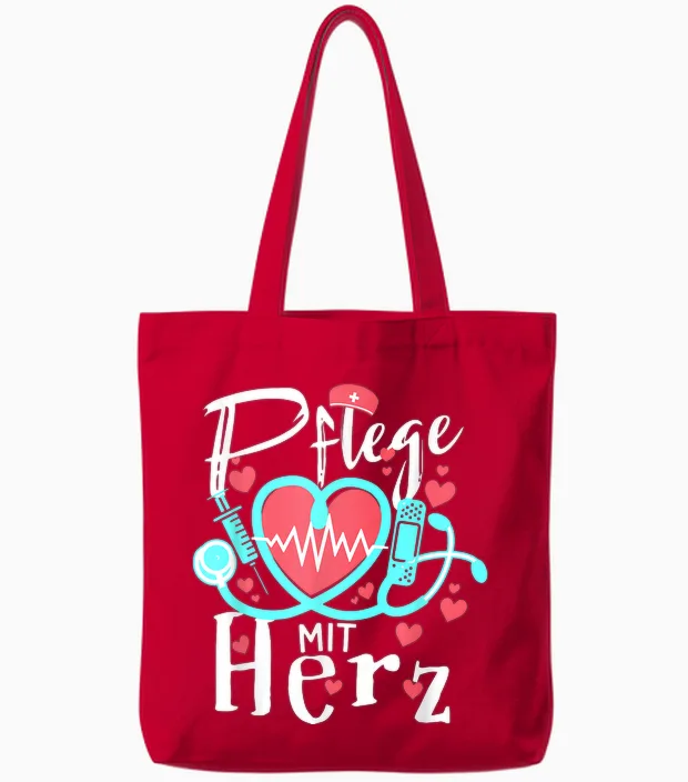 Pflege Mit Herz Pflegekraft Krankenpflege Altenpflege Tote Bags in Red