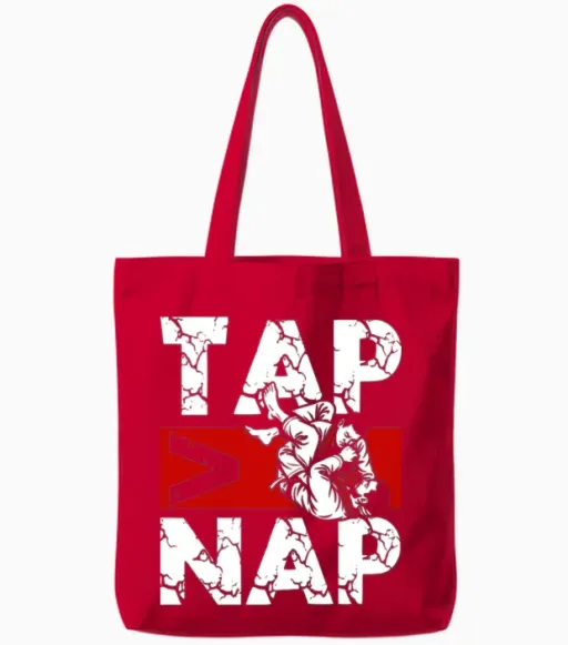 Tap Nap Bjj Martial Arts Grapplers Brazilian Tote Bags in Red
