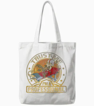 Looney Tunes Wile E. Coyote Trust Me I'm a Professional Short Sleeve Tote Bags - White