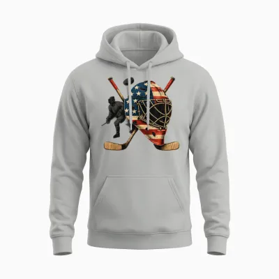 Usa Goalie Helmet Ice Hockey Shirt 4th of July Sportswear Unisex Hoodie - Ash