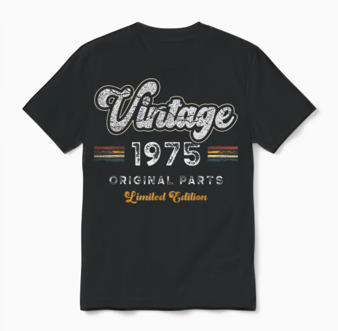 Vintage 1975 Original Parts 50th Birthday Unisex T-Shirt in Black