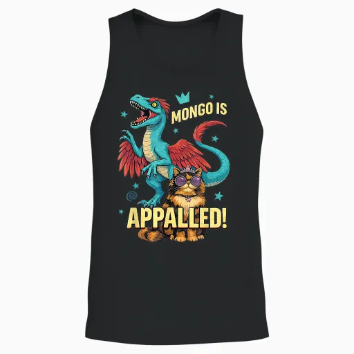 Retro Mongo Is Appalled Princess Cat Riding Dinosaur Unisex Tank Top - Black
