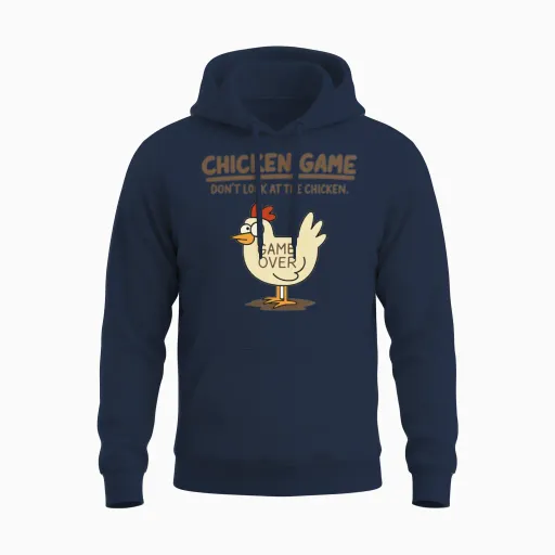 Funny Chicken Game Don't Look at the Chicken Meme, Unisex Hoodie in Navy