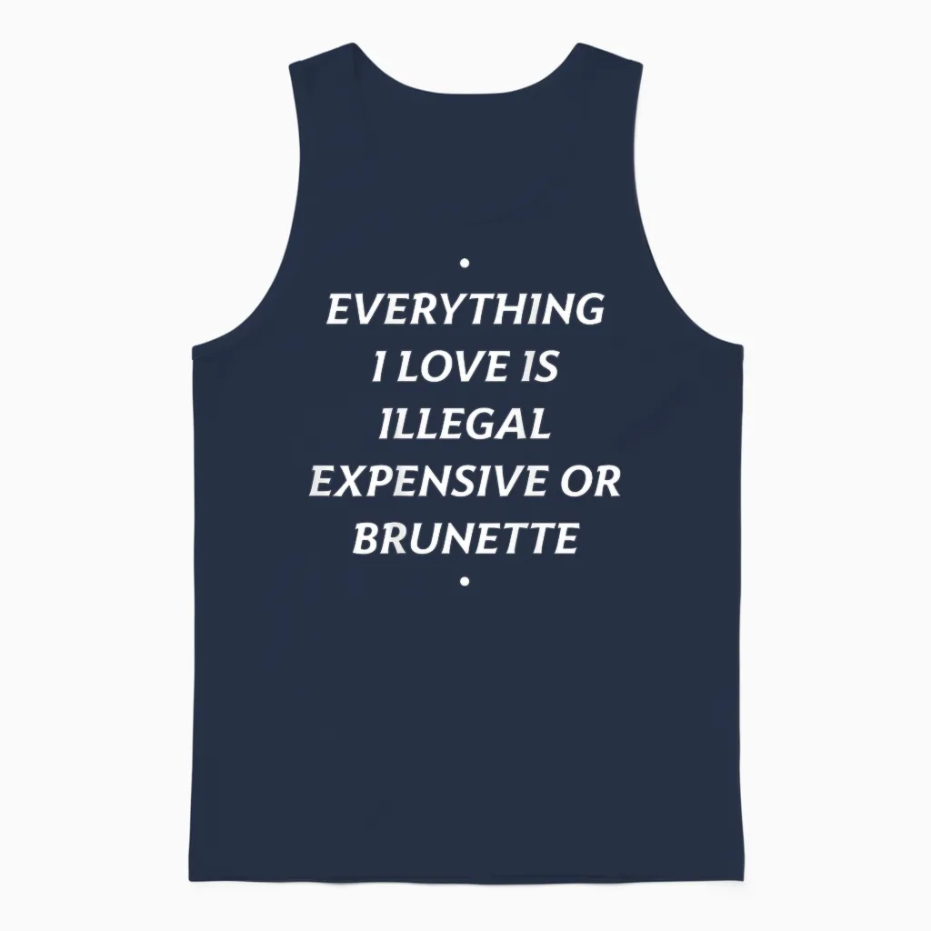 Everything I Love Is ... Brunette X Only Love Date Fans Unisex Tank Top in Navy