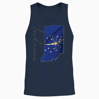 Indiana State Flag in Indiana State Map In Unisex Tank Top - Navy
