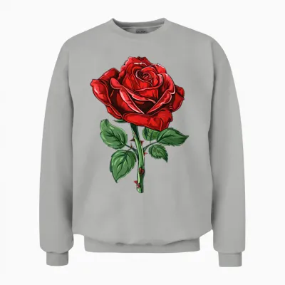 Red Rose Graphic Unisex Sweatshirt - Ash