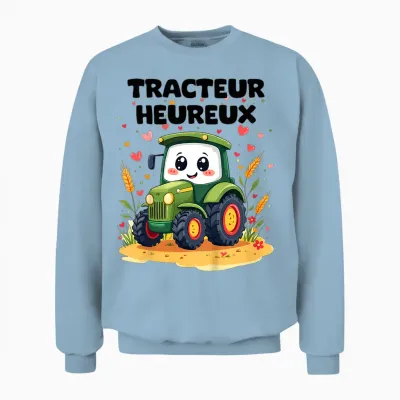 Child Tractor Happy Design Cute Kid 2 3 4 5 Years T-Shirt, Black, S Unisex Sweatshirt - Light Blue