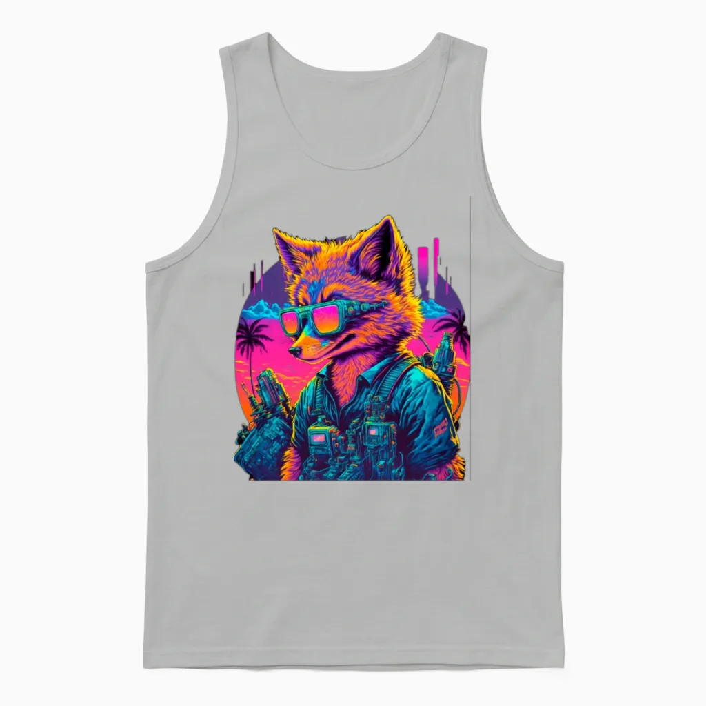 Retro Futuristic Synthwave Fox Unisex Tank Top in Ash