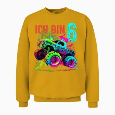 Kinder Ich Bin 6 Jahre Junge Mädchen 6. Geburtstag Monster Truck Unisex Sweatshirt - Gold