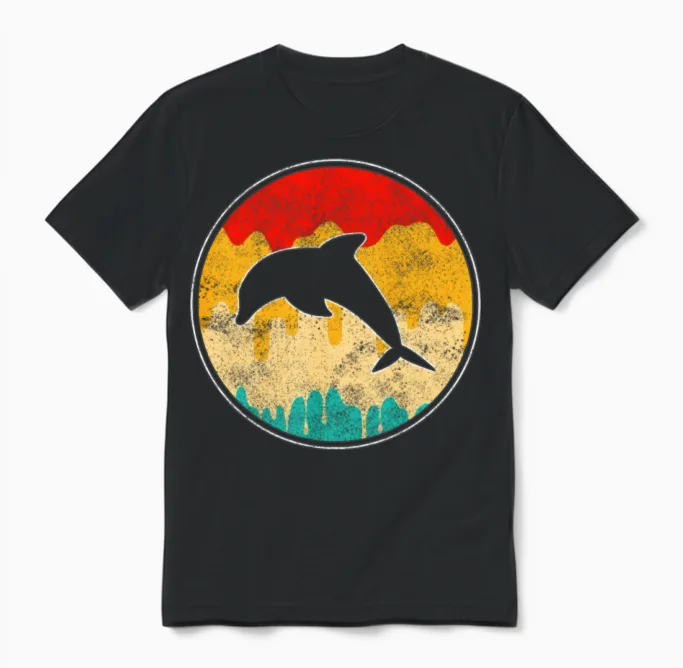 Dolphin Retro Unisex T-Shirt in Black