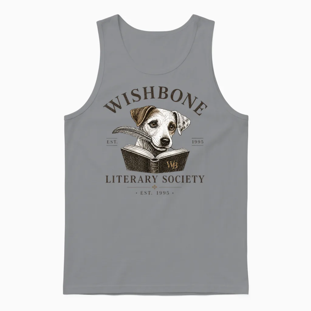 Wishbone Literary Society Vintage Book Lover Dog Design Unisex Tank Top in Sport Grey