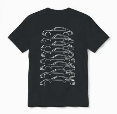 Iconic Car Evolution Line Art Design Klassisches Autodesign Unisex T-Shirt - Black