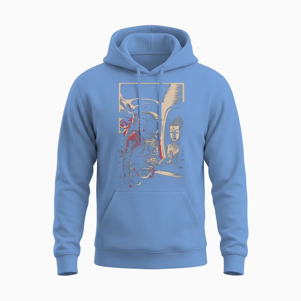 Astronaute Bouddha Spirituel Zen Sci-Fi Space Esthétique Homme Unisex Hoodie in Carolina Blue