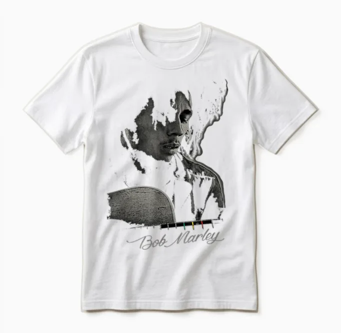 Bob Marley Catch a Fire Guitar Tee T-Shirt Small Unisex T-Shirt in White