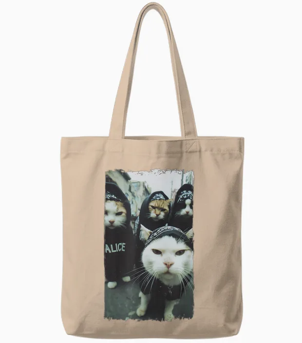 Gangster Katzen Streetwear Cooles Katzenmotiv Lustig Tote Bags in Natural