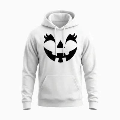 Jack O Lantern Face Pumpkin Eyelashes Hallowen Costume Funny Unisex Hoodie - White