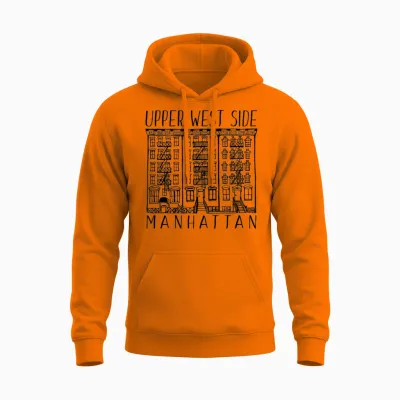 Upper West Side Manhattan New York T-Shirt, White, S Unisex Hoodie - Safety Orange