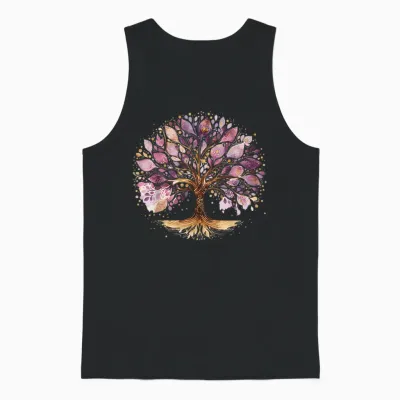 Lila Und Gold Yoga Baum Des Lebens Unisex Tank Top - Black