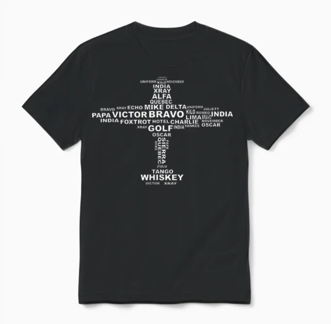 Full Phonetic Alphabet Shirt | Cute Plane Letters Tee Gift Unisex T-Shirt in Black