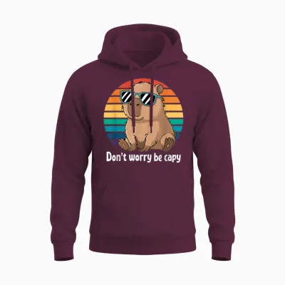 Capybara Dont Worry Be Cappy Boys Girls Funny Retro Capybara T-Shirt, Black Unisex Hoodie - Maroon
