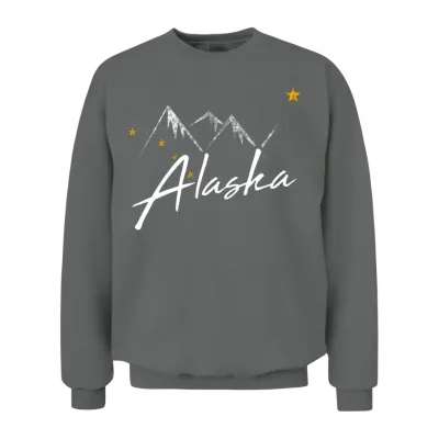 Alaska Flag Mountains Distressed State Unisex Sweatshirt - Graphite Heather