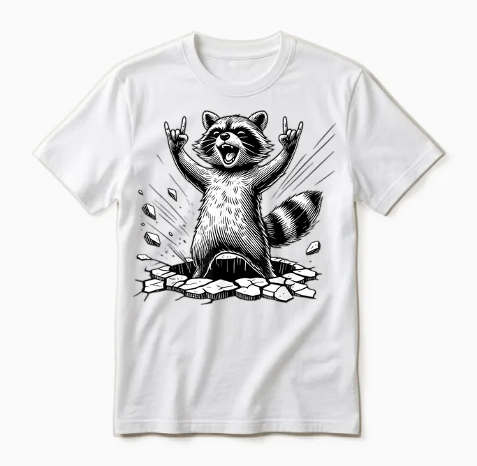 Rocking Raccoon Music Rock Cool Devil Horns Greetings Devil Unisex T-Shirt in White
