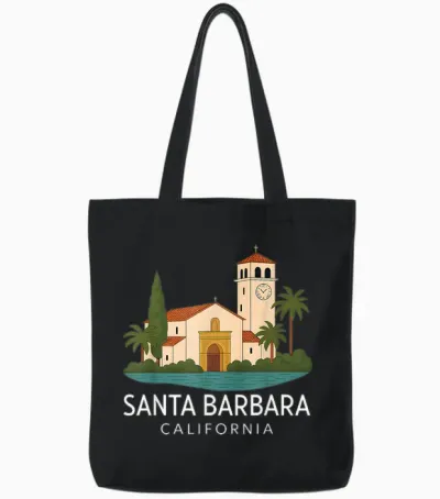 Santa Barbara Beach Retro California Surf Isla Vista Mission Tote Bags - Black
