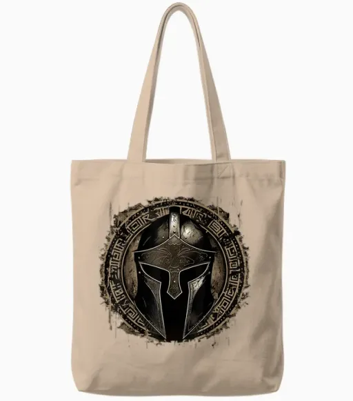 Sparta Leonidas Spartan Men's Spartan Helmet T-Shirt, Black, S Tote Bags - Natural