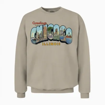 Greetings Chicago Illinois Apparel Unisex Sweatshirt - Sand