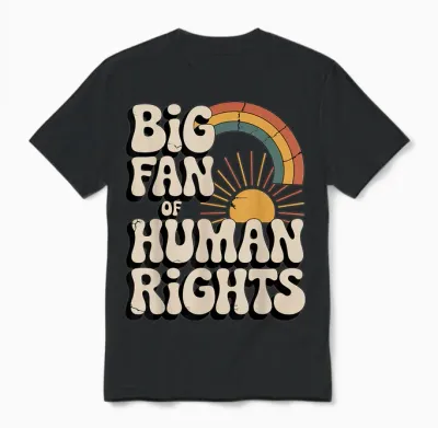 Vintage Rainbow Is a Big Fan of Human Rights Unisex T-Shirt - Black
