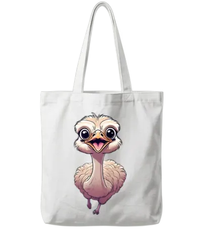 Cute Ostrich Run with Smiling Face Tote Bags - White
