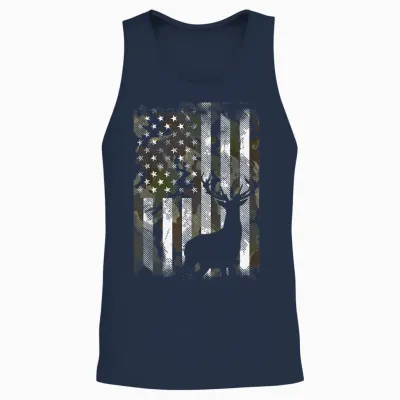 Camo Us Flag Deer Elk Buck Camoflage Hunting Hunter Dad Gift Short Sleeve Unisex Tank Top - Navy