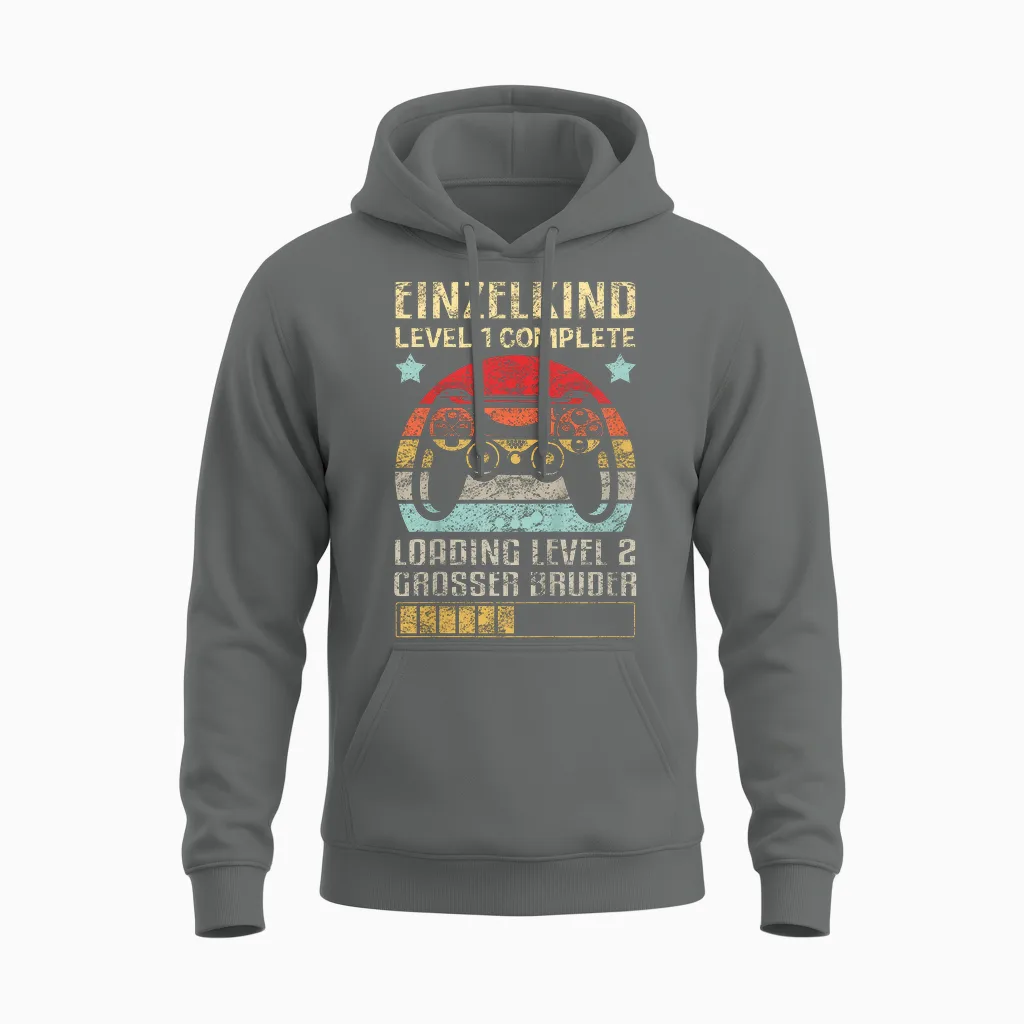 Einzelkind Level 1 Complete Loading Level 2 Grosser Bruder Unisex Hoodie in Graphite Heather