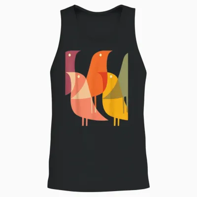 Bird Print Art Deco 60s Style Minimal Hippy Retro Cool Unisex Tank Top - Black