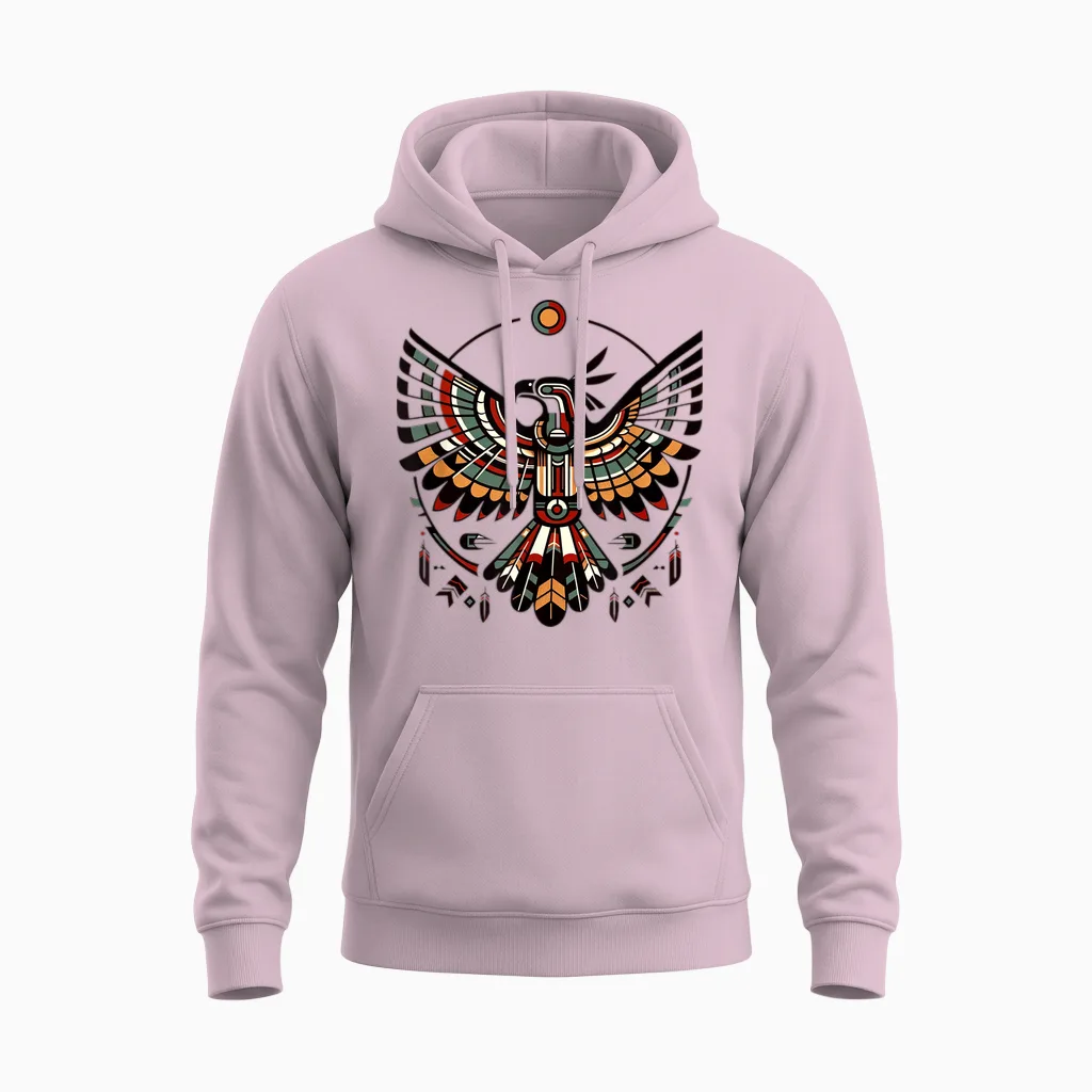 Thunderbird Native American Tribal Art Unisex Hoodie in Light Pink