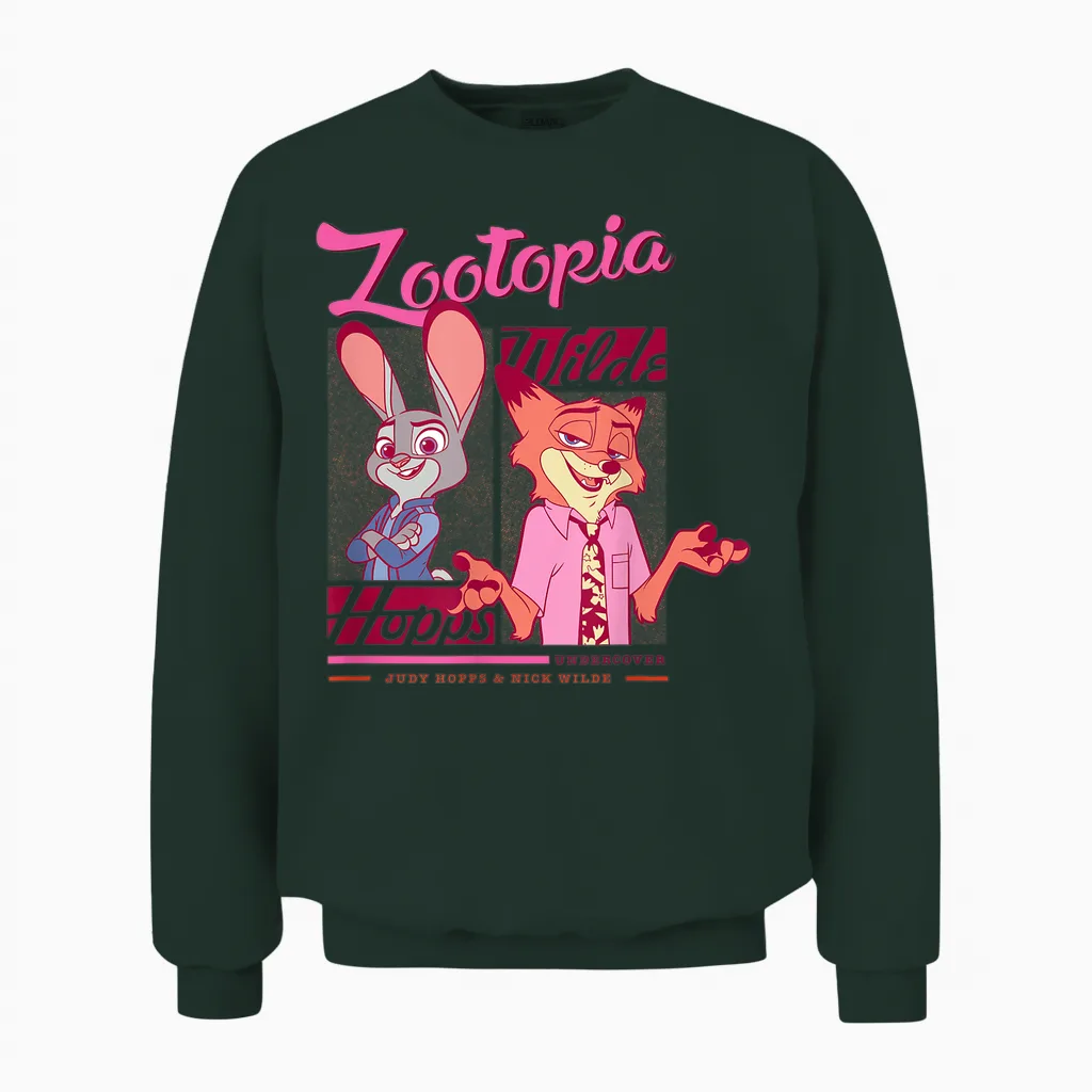 Disney Zootopia 2 Judy Hopps & Nick Wilde Undercover Unisex Sweatshirt in Forest