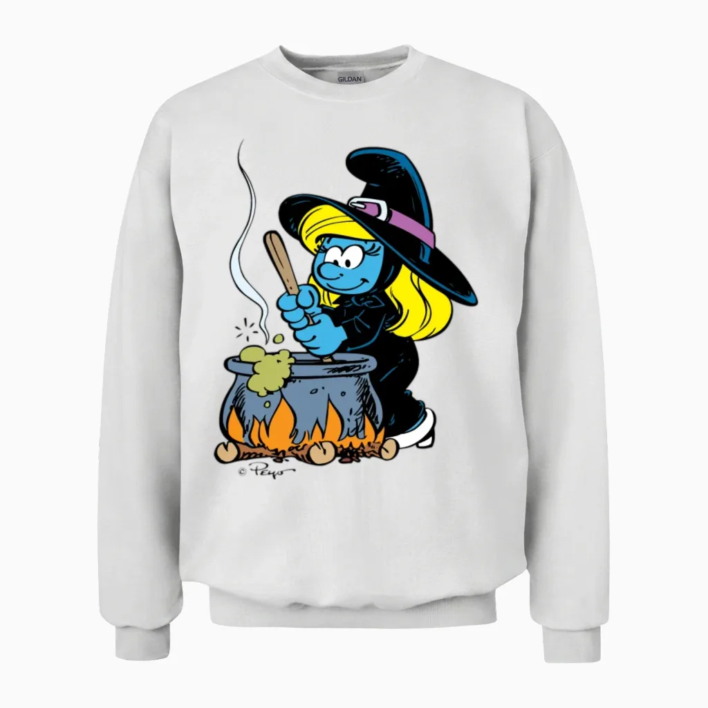 Smurfs Design Smurfette as a Witch Unisex Sweatshirt - White