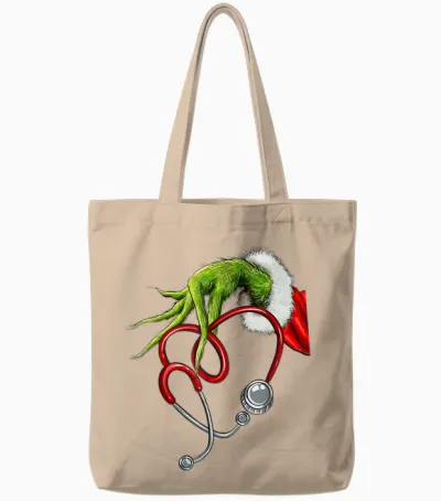 Nurse Funny Merry Christmas Stethoscope Nursing Xmas Pajamas Tote Bags - Natural