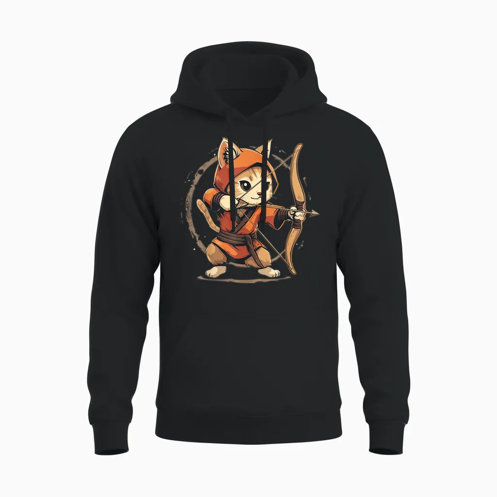 Cat Archer on Archery T-Shirt, Black, S Unisex Hoodie in Black