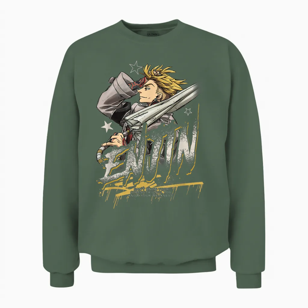 Enjin Portrait Outline with Stars Anime Unisex Sweatshirt in Military Green