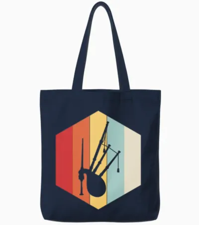 Retro Bagpipe Silhouette Tote Bags - Navy