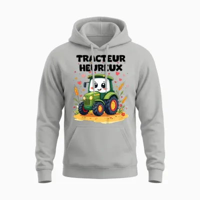 Child Tractor Happy Design Cute Kid 2 3 4 5 Years T-Shirt, Black, S Unisex Hoodie - Ash
