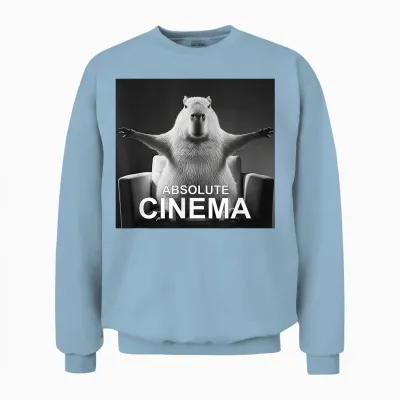 Capybara Absolute Cinema Meme Humour Unisex Sweatshirt - Light Blue