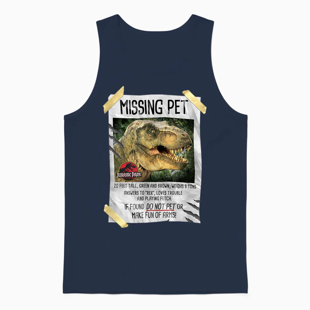 Jurassic Park Missing Pet T-Rex Poster Taped Unisex Tank Top in Navy
